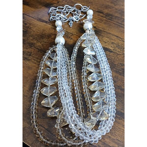 Multi Strand Crystal Faceted Bead Chain Link Bib Statement Necklace 32 inches